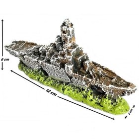 Resim Balıkpet Harabe Batık Savaş Gemisi Akvaryum Dekoru Mavi 12 CM 