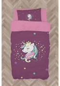 Resim Mekta Home Bebek Ve Çocuk Odası Renkli Unicorn Desenli Mor Nevresim Takımı 