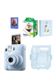 Resim Fujifilm Instax Mini 12 Mavi Fotoğraf Makinesi Simli Pleksi Kılıf Pvc Albüm 20'li Film Ve Çerçeveli Hediye 