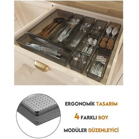 Resim 9 Parça Modüler Kaşıklık Seti - Ayarlanabilir Mutfak Çekmece İçi Düzenleyici Organizer Antrasit 