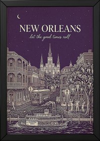 Resim New Orleans Line Art Print - Aubergine French Quarter Skyline Wall Art - With Hanger - Black / 24 x 36" (60x90 cm) 