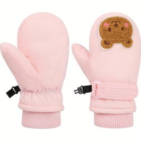 Resim Bebek Eldiveni Kış Kar Sevimli Ayı Desenli Çocuk Kayak Eldiveni İçten Polar Isınık Beden Erkek ve Kız Çocuğu İçin 