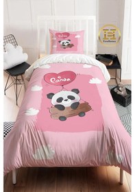 Resim Uçan Panda Nevresim Takımı Pembe 
