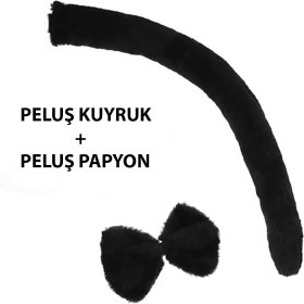 Resim Peluş Siyah Renk Kuyruk ve Papyon Yetişkin Çocuk Uyumlu 