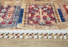 Resim Kolo Kahverengi MadalyonModern Geometrik Etnik Desenli Boho Makinada Yıkanabilir Hav Toz Vermez Leke Tutmaz Kaymaz Taban Dijital Makine Baskı Halı Oturma Odası Salon Yolluk Koridor Mutfak Halısısı 
