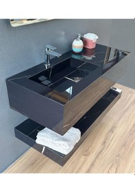 Resim Akay Dizayn L01 Porselen Banyo Lavabosu Siyah 80 CM 