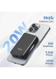 Resim Woyax All In Magsafe Powerbank 10.000mah 20w Hızlı Taşınabilir Şarj Cihazı Saat Kulaklık Apple Uyumlu iPhone Android Siyah 