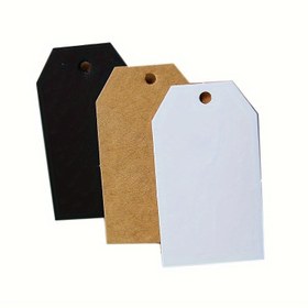 Resim 100 adet 2*1 inç Beyaz Karton Siyah Karton Kraft Kağıt Hediye Etiketleri, Boş Hediye Etiketleri, Asma Etiketler 20 Metre Jüt İpi Kartlar 