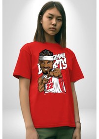 Resim Jimmy Butler Basketbol Pamuklu Bisiklet Yaka Unisex Oversize Boyfriend Dijital Baskılı Kırmızı T-shirt Kırmızı 