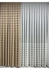 Resim Yatay Saçak Fonluk Pamuklu Keten Vizon Fon Perde 1/2,5 Orta Sık Pile Vizon 