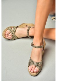 Resim Fox Shoes S241414004 Siyah Kumaş Simli Dolgu Topuklu Kadın Ayakkabı Siyah 