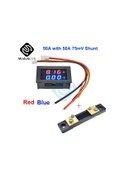 Resim Dc 100v 50a-dc 100v 50a Voltmetre Ampermetre Mavi + Kırmızı Led Amp Çift Dijital Volt Amp Metre Ölçer + 50a75mv Fl-2 50a Şant Voltmetre Araba Modülü 