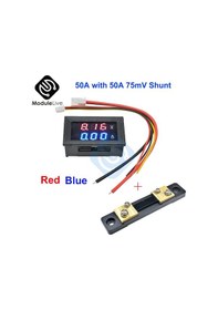 Resim Dc 100v 50a-dc 100v 50a Voltmetre Ampermetre Mavi + Kırmızı Led Amp Çift Dijital Volt Amp Metre Ölçer + 50a75mv Fl-2 50a Şant Voltmetre Araba Modülü 