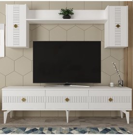 Resim Midas Tv Ünitesi Takımı Beyaz-altın 