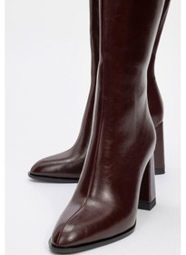 Resim Luvi Shoes Decer Bordo Cilt Kadın Topuklu Çizme Bordo 