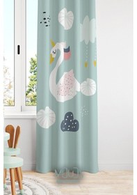 Resim Kuğu Desenli Fon Perde Çocuk Ve Bebek Odası Süet Dijital Baskılı Ekstrafor Büzgü Tek Kanat Çok Renkli 