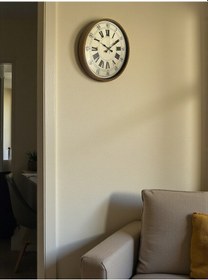 Resim 36 Cm Kahverengi Dekoratif Duvar Saati Sarı - Kahverengi 