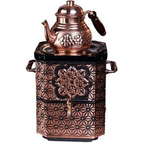 Resim EMSALSAN Elektrikli Nostaljik Bakır Çay Semaveri + Demlik Kahverengi 