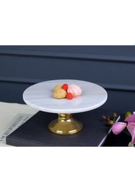 Resim Whıte Marble Ayaklı Pasta Standı 25x25x12 Cm beyaz 