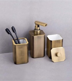 Resim DİZAYNAKS Kare Mat Antik Sıvı Sabunluk Diş Fırçalık Pamukluk Seti 