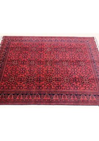 Resim El Dokuma Afgan Halı 100% Yün Kök Boya Elsanat Eseı İle Harıka Yildiz Desenlı Kırmızı 