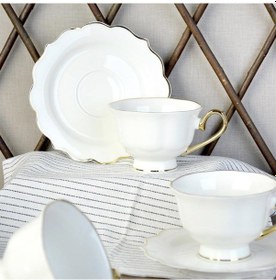 Resim Paçii Stella Porselen 6'lı Gold Kulplu Kahve Fincanı - Beyaz / Altın Çok Renkli 