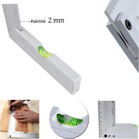 Resim Badem10 Alüminyum L Gönye Su Terazili Cetvel Kaynak Kaynakçı Marangoz Gönyesi 250 mm 