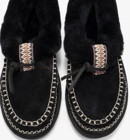 Resim Luvishoes Luvi Shoes Norıel Siyah Süet Hakiki Deri Dikişli Kürklü Kadın Makosen Terlik Siyah 