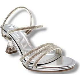 Resim Erbay 81-25 Deri Taşlı Şeffaf Topuk Anatomik Kadın Sandalet Gümüş 