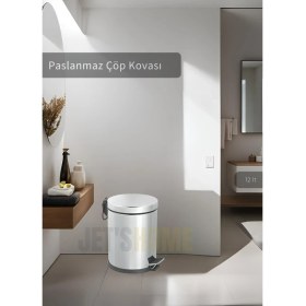 Resim Pedallı Banyo Çöp Kovası Paslanmaz 12 Lt Mutfak Çöp Kutusu Gri 