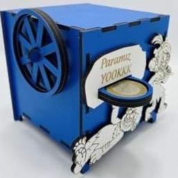 Resim Ahşap Dekoratif Kumbara Kutusu, Kadın Erkek Figürlü, 11 cm Yükseklik 