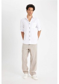 Resim DeFacto Regular Fit Basic Düz Pamuk Karışımlı Uzun Kollu Gömlek D4183AX24AUWT36 