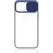 Resim Apple iPhone 12 Kılıf Lens Sürgülü Kamera Korumalı Silikon - Lacivert 