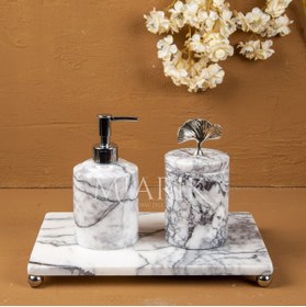 Resim MIARIK DESIGN & DEKORASYON DEKORATİF LEYLAK MERMER AKSESUAR DETAYLI 3 LU BANYO SETİ TAKIMI 