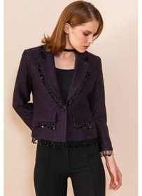 Resim Serpil Exclusive Kadın Püskül Detaylı Kısa Blazer Ceket Mor 
