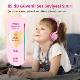 Resim EarFun S1 Katlanabilir Kablolu Kulaküstü Çocuk Kulaklık - Ayarlanabilir Kafa Bandı - Pembe (EarFun Türkiye Garantili) 