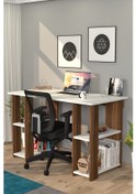 Resim Moonlife Hipo Kitaplıklı Çalışma Masası Ceviz Beyaz - Ceviz 