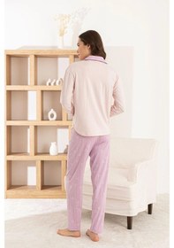 Resim Pijamoni Kadın Milan Kumaş Önden Düğmeli Pembe Pijama Takımı Pembe 