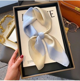 Resim Irojeff Lüks Kadın İpek Şal - Moda Saten Başörtüsü Ve Saç Bandı Gökyüzü Mavi 