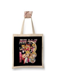 Resim Toyaso Usagi Tsukino Sailor Moon Bez Çanta Uzun Saplı Alışveriş Çantası Plaj Çantası Beyaz 