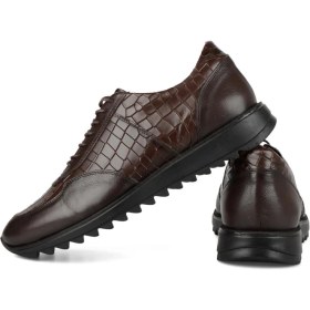 Resim FootCourt Kahverengi Baskılı Deri Erkek Sneakers 