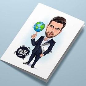 Resim Dünyayı Parmağında Oynatan Adam Tebrik Kartı 