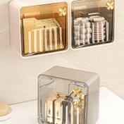 Resim Duvara monte makyaj düzenleyici, şeffaf kapaklı - Yerden tasarruf sağlayan banyo dolabı depolama kutusu, pamuklu, ruj, pedler için şeffaf kozmetik kutusu - Alet gerektirmeyen kurulum, dayanıklı plastik yapısı - Banyo, dolap veya masa düzenleme için 