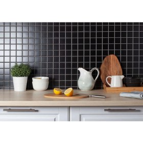 Resim MozaiKristaL Mutfak, Banyo, Havuz, Sauna, Spa ve Tüm Yüzeyler Için 25X25 Siyah Cam Mozaik. 