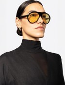 Resim SERTAC TASDELEN Sarı Camlı Siyah Çerçeveli Asetat Cr-39 Uv 400 Unisex Güneş Gözlüğü Model G 02 