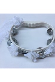 Resim atolyekbk Beyaz Çiçeklerle Süslenmiş Nedime Tefi Düğün Ve Kına Için Plastik Tef 10 Adet – Kına Eğlence Aksesu 