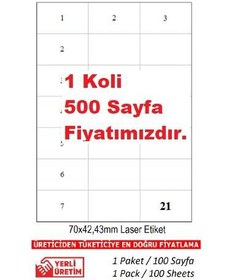 Resim A1-2124 500 A4 Sayfa Lazer Etiket 70 x 42.43 mm Lazer Etiket 1 A4 Sayfada 21 Etiket 