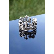 Resim Trend Collection İşlemeli Kral Tacı Crown Model Gümüş Kaplama Ayarlanabilir Yüzük 
