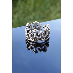 Resim Trend Collection İşlemeli Kral Tacı Crown Model Gümüş Kaplama Ayarlanabilir Yüzük 