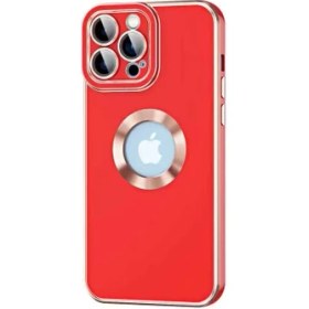 Resim Case 4U Apple iPhone 14 Pro Kılıf Kamera Korumalı Parlak Kenarlı Altın Işlemeli Renkli Logo Gösteren Kongo Kapak Kırmızı 
